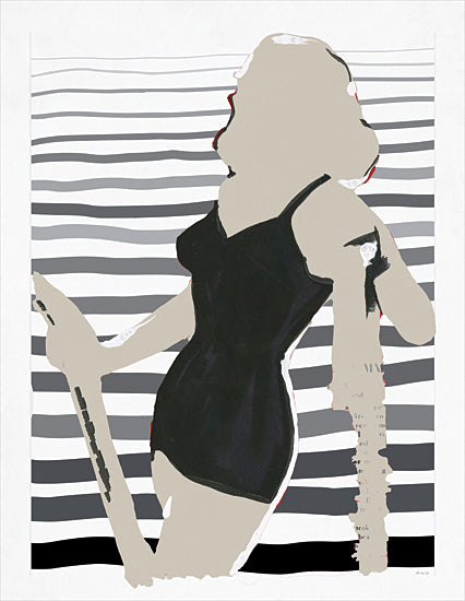 Stellar Design Studio SDS1614 - SDS1614 - Bathing Beauties II - 12x16 retro swimsuit fashion figure, black one piece, stylized woman illustration from Penny Lane