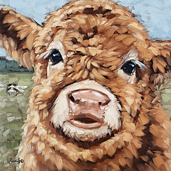 Sara G. Designs SGD100 - SGD100 - Fluffy Cutie - 12x12 painterly cow portrait, farm animal, cute calf, brush stroke painting, nature background, whimsical cow, animal art from Penny Lane
