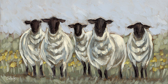 Sara G. Designs SGD221 - SGD221 - So Curious - 18x9 Sheep, Row of Sheep, Landscape, Flowers, Yellow Flowers, Trees, Sky, Brushstrokes from Penny Lane