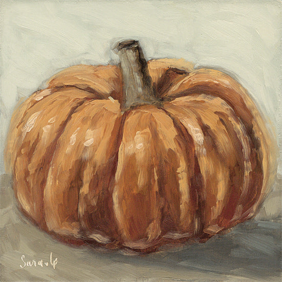 Sara G. Designs SGD328 - SGD328 - Queen of the Harvest - 12x12 orange pumpkin, autumn harvest, fall still life, thanksgiving decor, rustic seasonal painting, farmhouse autumn art, single pumpkin close-up, warm orange tones, textured brushwork, harvest vegetable art, neutral background, cozy fall accent from Penny Lane