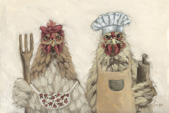 Sara G. Designs SGD340 - SGD340 - What's Cookin' - 18x12 animals, food & drink, occupational, farm animals, baked goods, chicken, chef, baking, kitchen utensils, apron, chef hat, whimsical, folk art, oil painting, neutral from Penny Lane