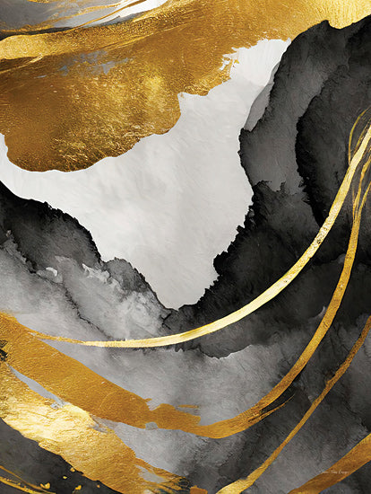 Seven Trees Design ST1106 - ST1106 - Ethereal Landscape I - 12x16 black white gold abstract marble, luxury ink texture, modern fluid art from Penny Lane