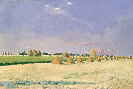 Seven Trees Design ST1201 - ST1201 - Soft Light on Open Fields   - 18x12 haystacks, open field, rural landscape, traditional farming, green grass, blue sky from Penny Lane