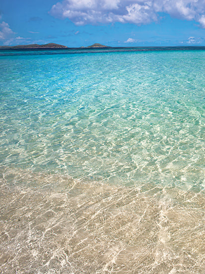 Catch A Star Fine Art STAR119 - STAR119 - Caribbean Shoreline Diptych I - 12x16 clear turquoise ocean, shallow beach waters, white sand, tropical coast, distant islands, blue sky, fluffy clouds from Penny Lane