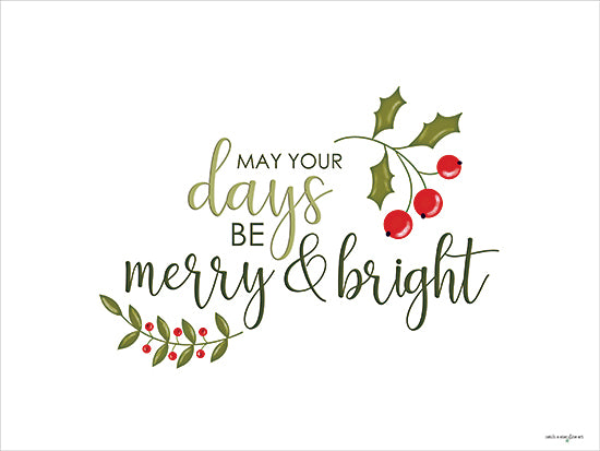 Catch A Star Fine Art STAR338 - STAR338 - Merry & Bright - 16x12 holidays & seasonal, botanical, typography, christmas, leaves, greenery, inspirational, holly, berries, script font, decorative, whimsical, digital illustration, multicolor from Penny Lane