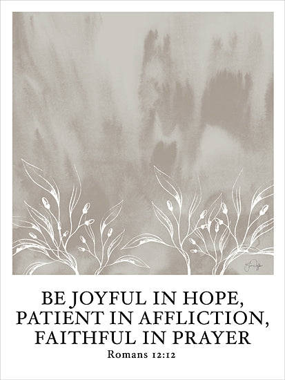 Yass Naffas Designs YND539 - YND539 - Faithful - 12x16 Bible verse, Romans 12:12, scripture print, Christian art, inspirational quote, faith message, patience in affliction, prayer artwork, grey watercolor, leaf design from Penny Lane