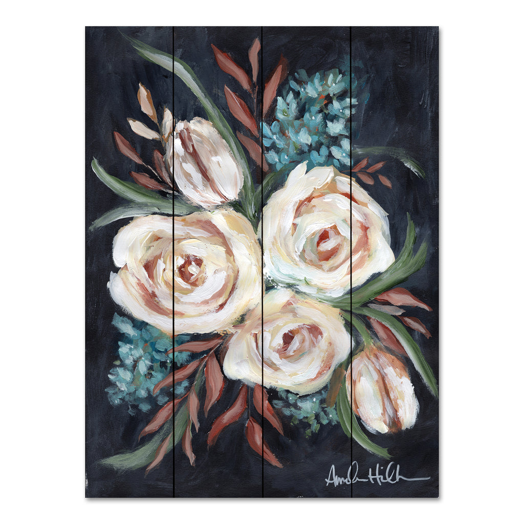 Amanda Hilburn AH106PAL - AH106PAL - A Whisper of Blue - 12x16 Flowers, Fall Flowers, Fall, Bouquet, Black Background from Penny Lane