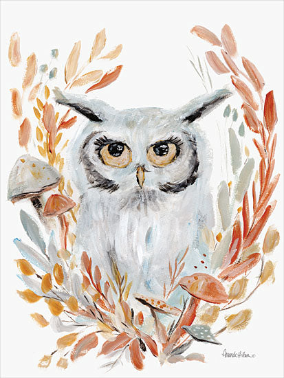 Amanda Hilburn AH143 - AH143 - Fall Owl and Mushrooms - 12x16 Owl, Mushrooms, Leaves, Fall, Nature from Penny Lane