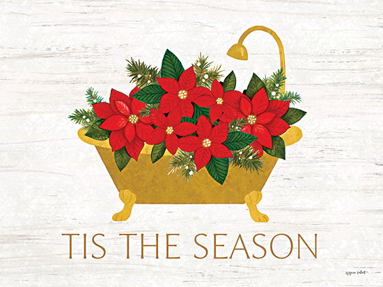 Annie LaPoint ALP2512 - ALP2512 - Tis the Season Christmas Bathtub - 16x12 Christmas, Holidays, Bath, Bathroom, Bathtub, Poinsettias, Red Poinsettias, Christmas Flowers, Tis the Season, Typography, Signs, Textual Art from Penny Lane