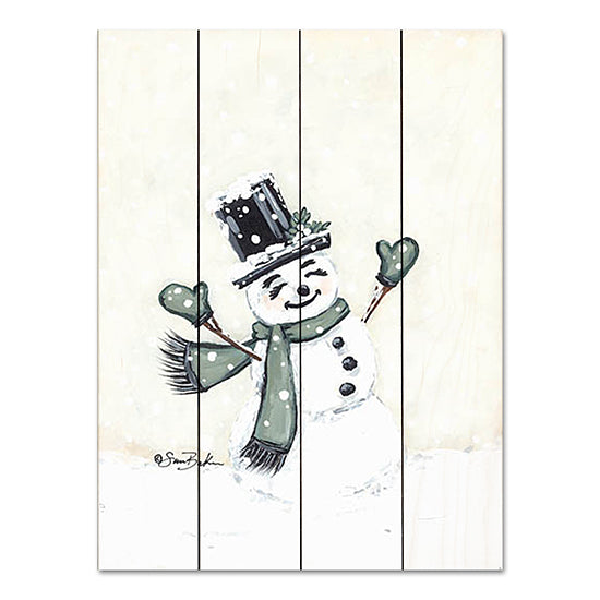 Sara Baker BAKE278PAL - BAKE278PAL - Jolly Green Snowman - 12x16 Snowman, Winter, Whimsical, Top Hat, Green, Cream from Penny Lane