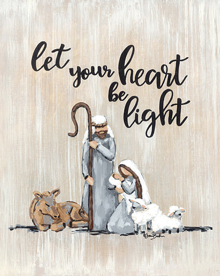 Sara Baker BAKE280 - BAKE280 - Let Your Heart Be Light - 12x16 Christmas, Holidays, Nativity, Jesus, Mary, Joseph, Animals, Typography, Signs, Religious, Winter from Penny Lane