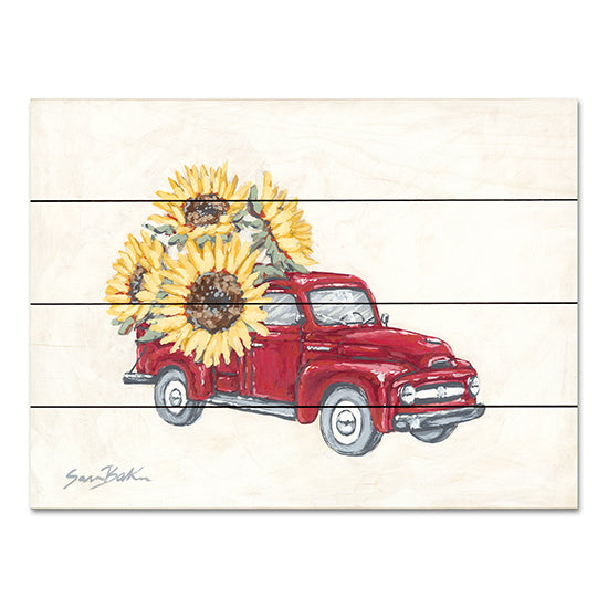 Sara Baker BAKE284PAL - BAKE284PAL - Sunflower Farm Truck - 16x12 Sunflowers, Flowers, Truck, Red Truck, Autumn, Fall from Penny Lane