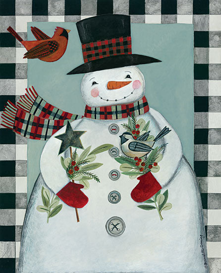 Bernadette Deming BER1405 - BER1405 - Holly Snowman and Birds - 12x16 Snowman, Cardinals, Birds, Winter, Gingham, Holidays from Penny Lane