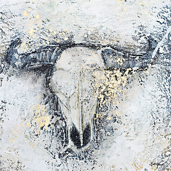 Britt Hallowell BHAR552 - BHAR552 - To Dust and Gold - 12x12 Animal Skull, Cow Skull, Southwestern, Abstract, White, Gold from Penny Lane