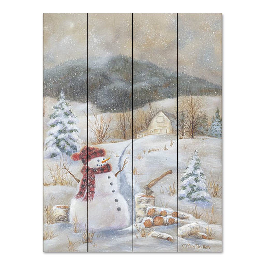Pam Britton BR549PAL - BR549PAL - Snowy Day Fun - 12x16 Snowman, Winter, Landscape, Snow, Path, Mountains, Chopping Wood, Cottage/Country from Penny Lane