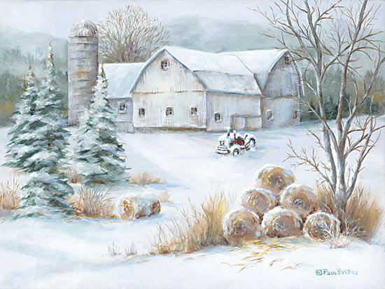 Pam Britton BR595 - BR595 - Winter Hay - 16x12 Winter, Barn, Farm, Tractor, Haybales, Snow, Landscape, Trees from Penny Lane