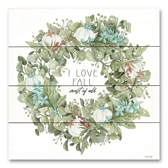 Cindy Jacobs CIN3136PAL - CIN3136PAL - I Love Fall Wreath - 12x12 I Love Fall, Wreath, Pumpkins, Greenery, White Pumpkins, Shabby Chic, Typography, Signs from Penny Lane