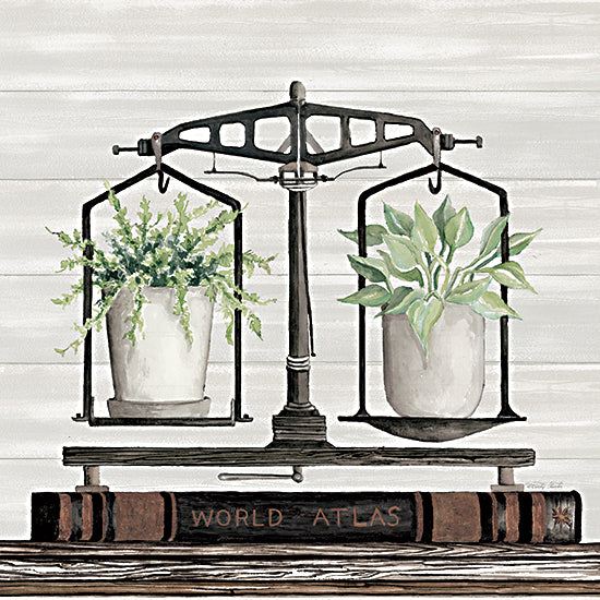Cindy Jacobs CIN3474 - CIN3474 - Balanced Plant Life - 12x12 Still Life, Scale, Vintage, Books, Plants, Potted Plants, Botanical, Decorative from Penny Lane