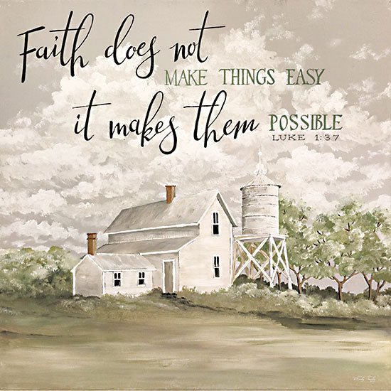 Cindy Jacobs CIN3581 - CIN3581 - Faith Makes Things Possible - 12x12 Religious, Barn, White Barn, Farm, Faith, Does Not Make Things Easy, Bible Verse, Luke, Typography, Signs, Textual Art, Landscape, Neutral Palette from Penny Lane