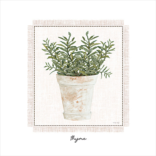 Cindy Jacobs CIN3809 - CIN3809 - Fresh Thyme - 12x12 Kitchen, Herbs, Potted Herbs, Thyme, Linen Tea Towel, Typography, Signs, Textual Art, Cottage/Country from Penny Lane