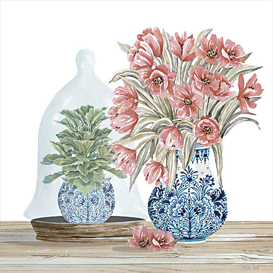 Cindy Jacobs CIN3847 - CIN3847 - Chinoiserie Florals III - 12x12 Still Life, Blue & White Vases, Chinoiserie, European, Flowers, Pink Flowers, Greenery, Cloche from Penny Lane
