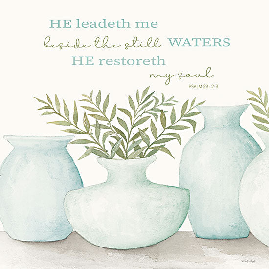 Cindy Jacobs CIN3929 - CIN3929 - He Leadeth Me - 12x12 Religious, He Leadeth Me Beside Still Waters, He Restoreth My Soul, Psalm, Bible Verse, Typography, Signs, Textual Art, Vases, Greenery from Penny Lane