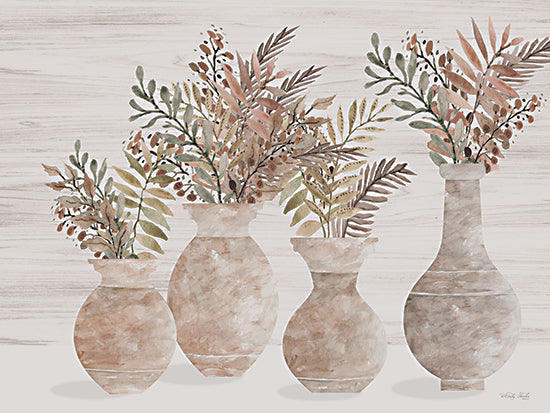 Cindy Jacobs CIN4129 - CIN4129 - Desert Dreams I - 16x12 Still Life, Greenery, Leaves, Clay Vases, Fall, Desert Dreams, Wood Background, Muted Colors, Green, Tan, Maroon, Contemporary from Penny Lane