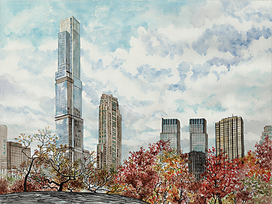 Cindy Jacobs CIN4179 - CIN4179 - Central Park in Fall - 16x12 Central Park, New York City, Park, Trees, Skyline, Buildings, Landscape, Fall, Clouds, Skyview, Watercolor from Penny Lane