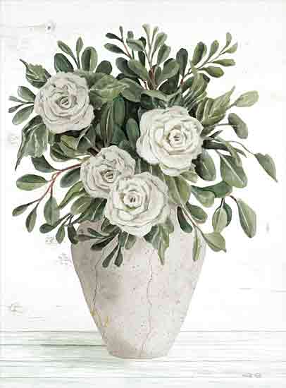 Cindy Jacobs CIN4198 - CIN4198 - Old World Roses - 12x16 Flowers, White Flowers, Bouquet, Roses, Greenery, White Vase, Vintage Vase, White, Green from Penny Lane