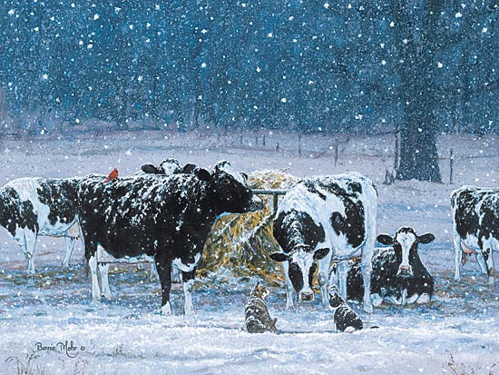 Bonnie Mohr COW159 - One Snowy Night - Snow, Cows, Winter, Pasture, Cats from Penny Lane Publishing
