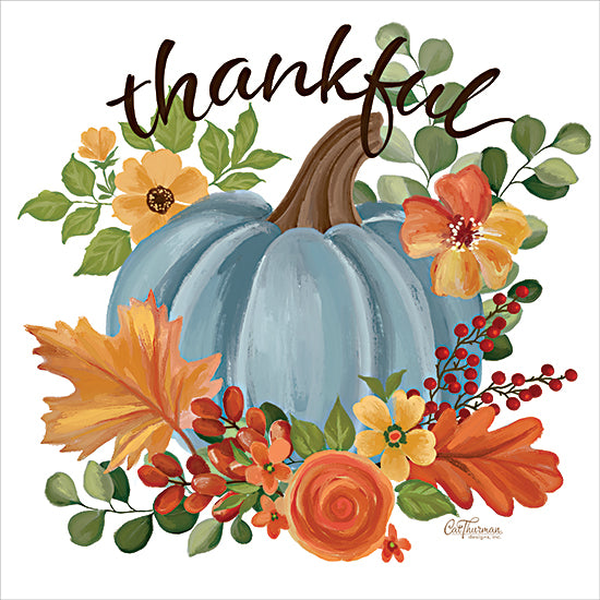 Cat Thurman Designs CTD244 - CTD244 - Thankful Blue Pumpkin - 12x12 Fall, Inspirational, Thankful, Typography, Signs, Textual Art, Pumpkin, Blue Pumpkin, Flowers, Leaves, Berries, Greenery from Penny Lane