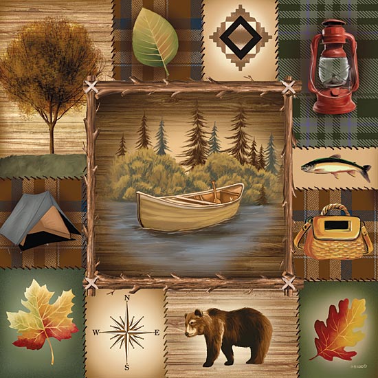 Ed Wargo ED154 - At the Lake  - Collage, Lodge, Lake, Bear, Camping, Icons from Penny Lane Publishing