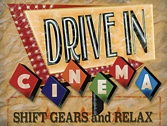 Ed Wargo ED483 - ED483 - Vintage Drive In Cinema Sign - 16x12 Leisure, Drive In Cinema, Typography, Signs, Textual Art, Vintage, Retro, Lights, Media Room from Penny Lane