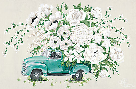 Hollihocks Art HH210 - HH210 - White Floral Truck - 18x12 White Floral Truck, Truck, Blue Truck, Flowers, White Flowers, Whimsical from Penny Lane