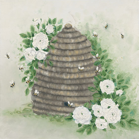 Hollihocks Art HH230 - HH230 - Buzzing Beehive - 12x12 Bees, Beehive, Flowers, White Flowers, Insects, Spring from Penny Lane