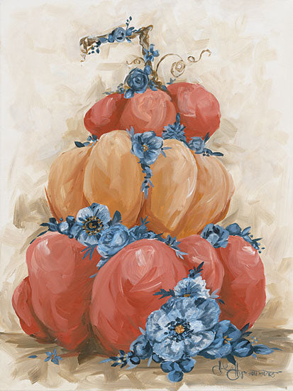 Hollihocks Art HH239 - HH239 - Autumn Pumpkin Stack - 12x16 Still Life, Fall, Pumpkins, Pumpkin Stack, Flowers, Blue Flowers, Abstract, Decorative from Penny Lane