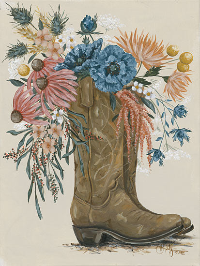 Hollihocks Art HH246 - HH246 - Wildflower Cowgirl Boots II - 12x16 Cowgirl Boots, Boots, Still Life, Flowers, White Flowers, Greenery, Western, Girls from Penny Lane