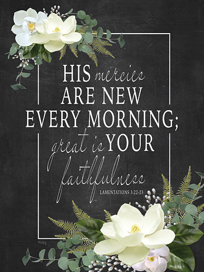 Heidi Kuntz HK156 - HK156 - His Mercies Are New Every Morning - 12x16 His Mercies Are New Every Morning, Flowers, White Flowers, Chalkboard, Bible Verse, Lamentations, Greenery from Penny Lane