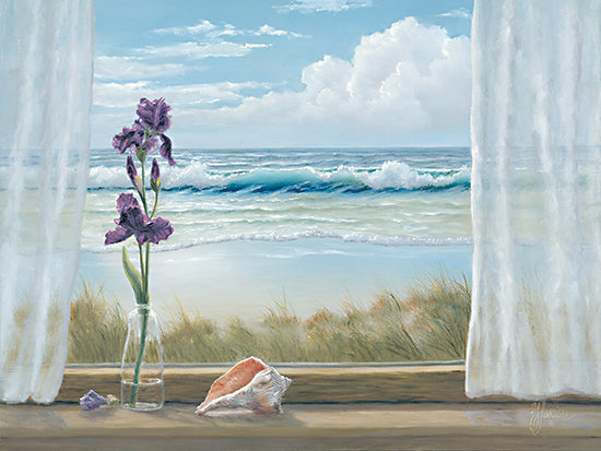 Georgia Janisse JAN266 - JAN266 - Irises on Windowsill - 16x12 Flowers, Irises, Ocean, Windowsill, Waves, Shell, Still Life, Nautical from Penny Lane
