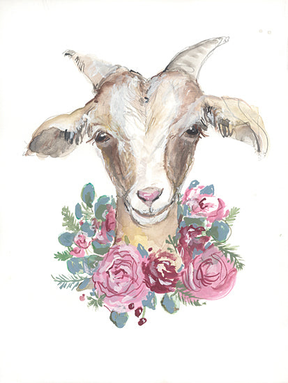 Jessica Mingo JM526 - JM526 - Rosie the Goat - 12x16 Goat, Flowers, Whimsical, Pink Flowers, Wreath of Flowers from Penny Lane