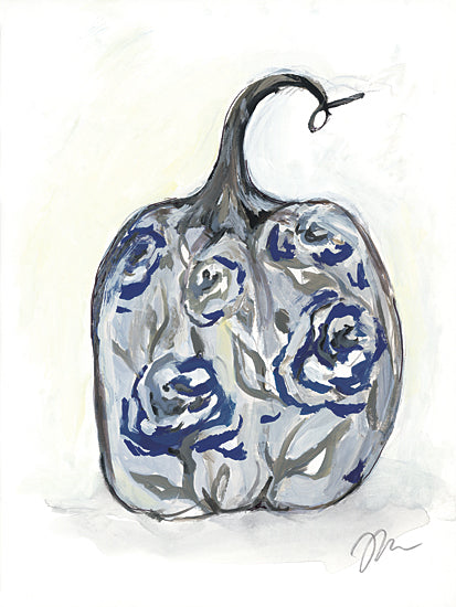 Jessica Mingo JM528 - JM528 - Floral Pumpkin - 12x16 Floral Pumpkin, Pumpkin, Blue & White Flowers, Fall, Autumn from Penny Lane