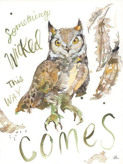 Jessica Mingo JM535 - JM535 - Something Wicked - 12x16 Something Wicked This Way Comes, Halloween, Owl, Feathers, Abstract, Typography, Signs from Penny Lane