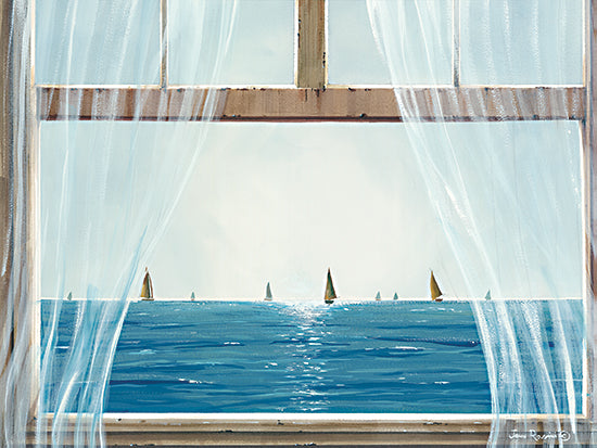 John Rossini JR379 - JR379 - Ocean View - 16x12 Coastal, Ocean View, Ocean, Window, Sailboats, Boats, Calming, Painting, Masculine, Summer from Penny Lane