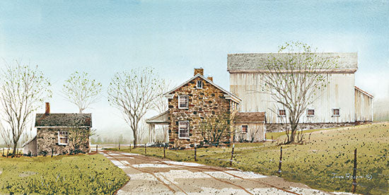 John Rossini JR394 - JR394 - Country Morning - 18x9 Landscape, House, Home, Barn, White Barn, Farm, Road, Fence, Trees, Farmhouse/Country from Penny Lane