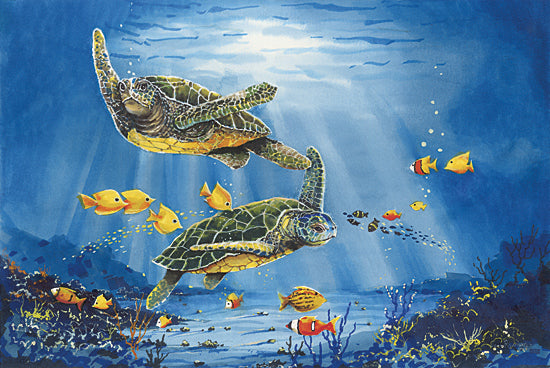 John Rossini JR415 - JR415 - Swimming with Company - 18x12 Coastal, Turtles, Sea Turtles, Fish, Coral, Ocean, Ocean Floor, Nature, Landscape from Penny Lane