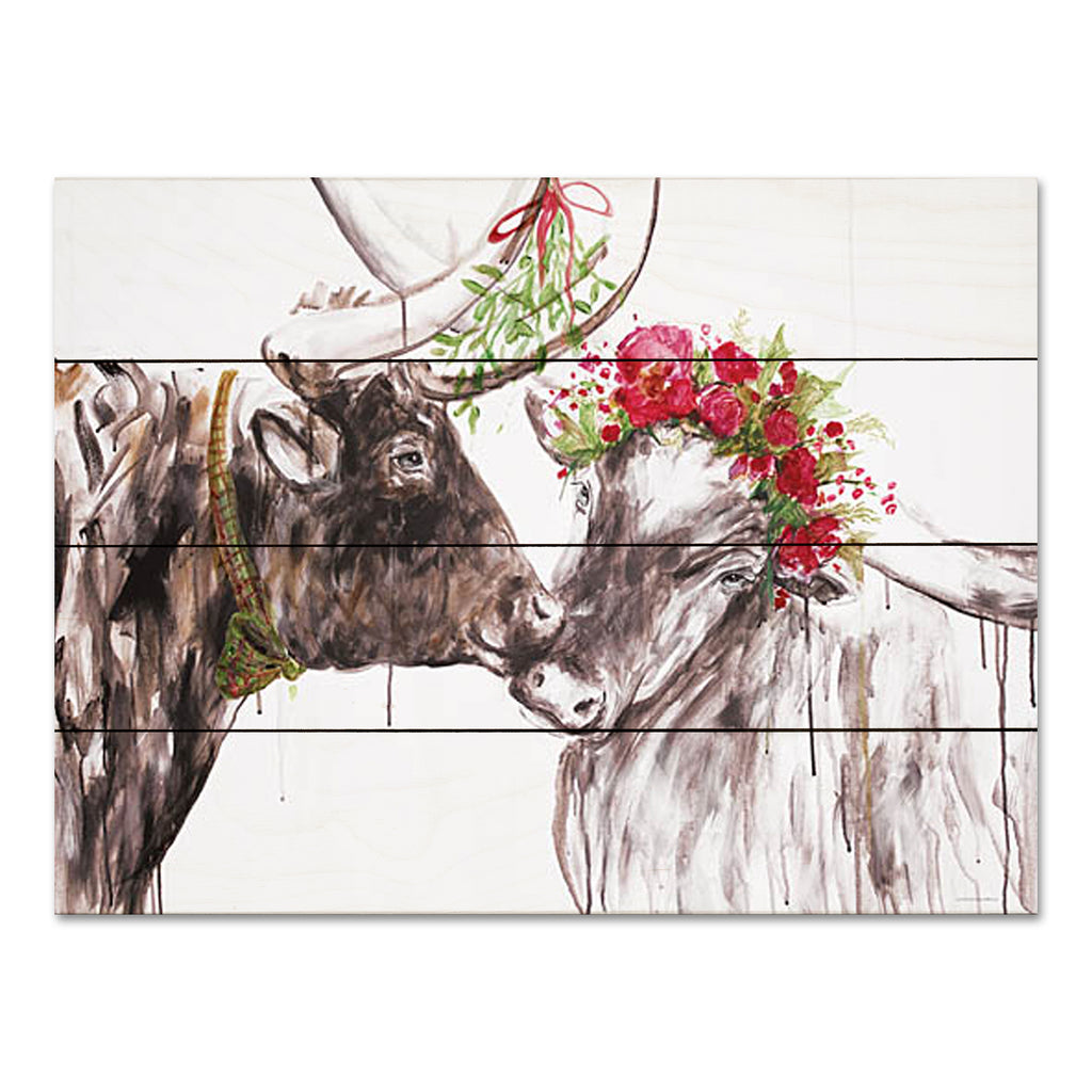 Kamdon Kreations KAM477PAL - KAM477PAL - Under the Mistletoe - 16x12 Christmas, Holidays, Cows, Longhorns, Mistletoe, Love, Flowers, Floral Crown, Winter, Farmhouse/Country from Penny Lane