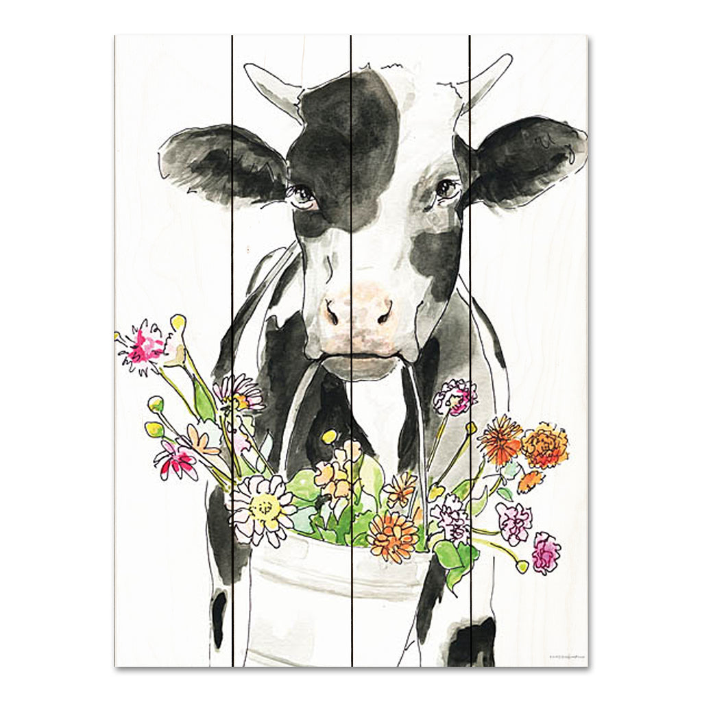 Kamdon Kreations KAM481PAL - KAM481PAL - Bessie - 12x16 Cow, Black & White Cow, Animals, Bucket of Flowers, Flowers, Wildflowers, Whimsical from Penny Lane