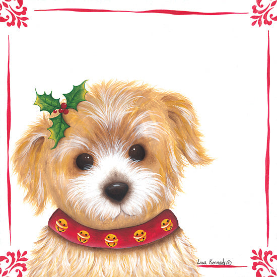 Lisa Kennedy KEN1207 - KEN1207 - Christmas Puppy - 12x12 Puppy, Dog, Pet, Christmas, Holidays, Bells, Portrait, Animals from Penny Lane