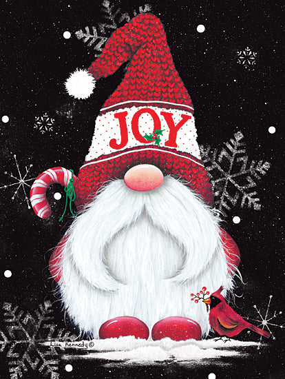 Lisa Kennedy KEN1209 - KEN1209 - Joy Gnome - 12x16 Christmas, Holidays, Gnome, Whimsical, Joy, Winter, Typography, Signs, Cardinal, Snowflakes, Black Background from Penny Lane
