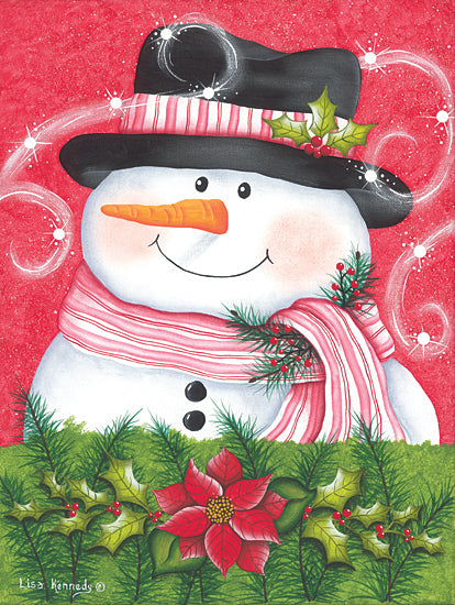 Lisa Kennedy KEN1228 - KEN1228 - Snowman & Poinsettia - 12x16 Snowman, Holidays, Christmas, Whimsical, Flowers, Poinsettias, Pine Sprigs, Christmas Decorations from Penny Lane